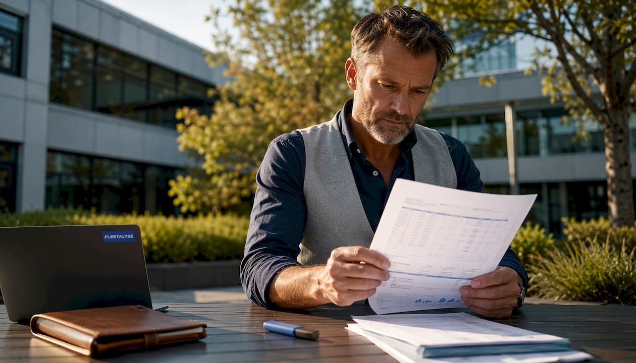 UK fleet manager reviewing consignment tracking reports