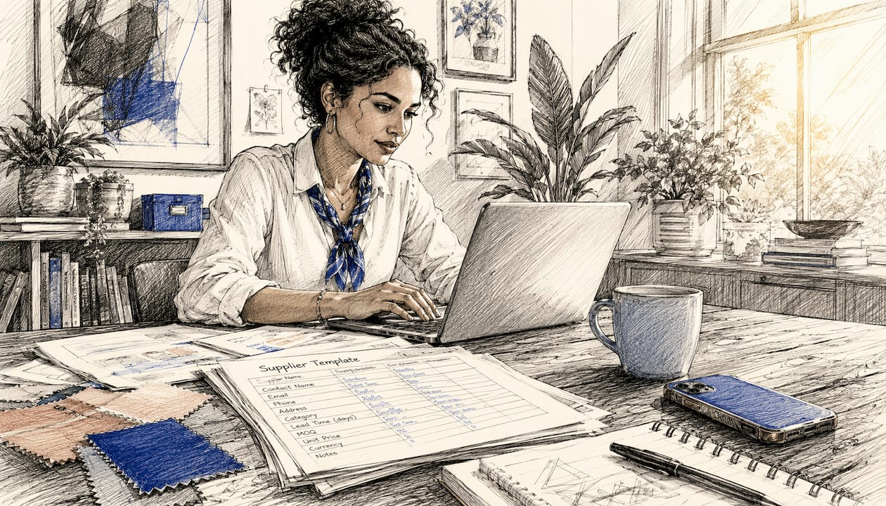 Woman entering supplier data at desk