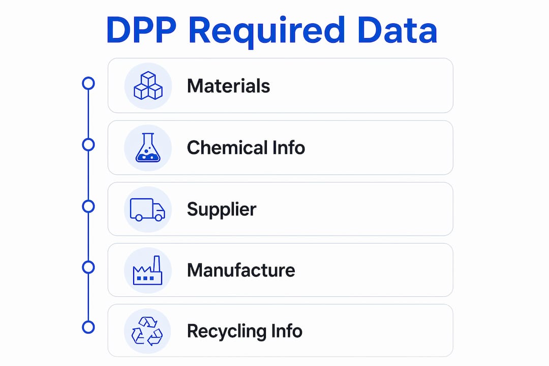 Infographic showing key digital product passport data fields