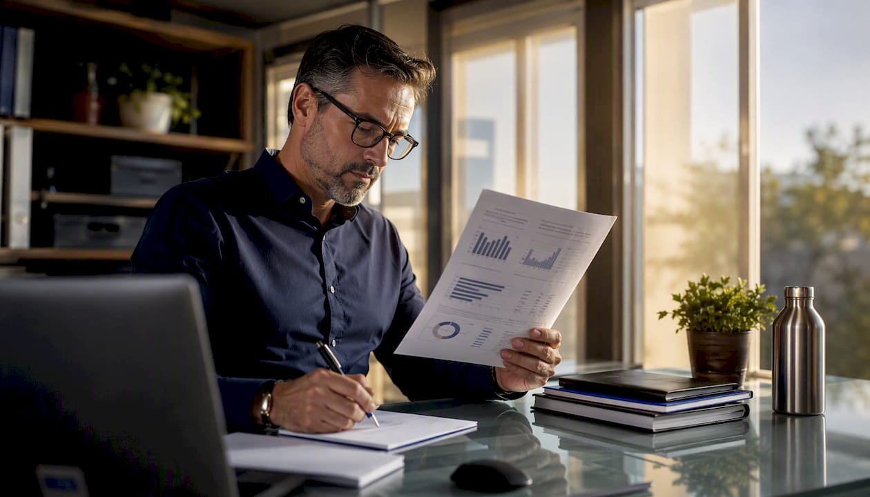 Fleet manager reviewing HGV telematics data