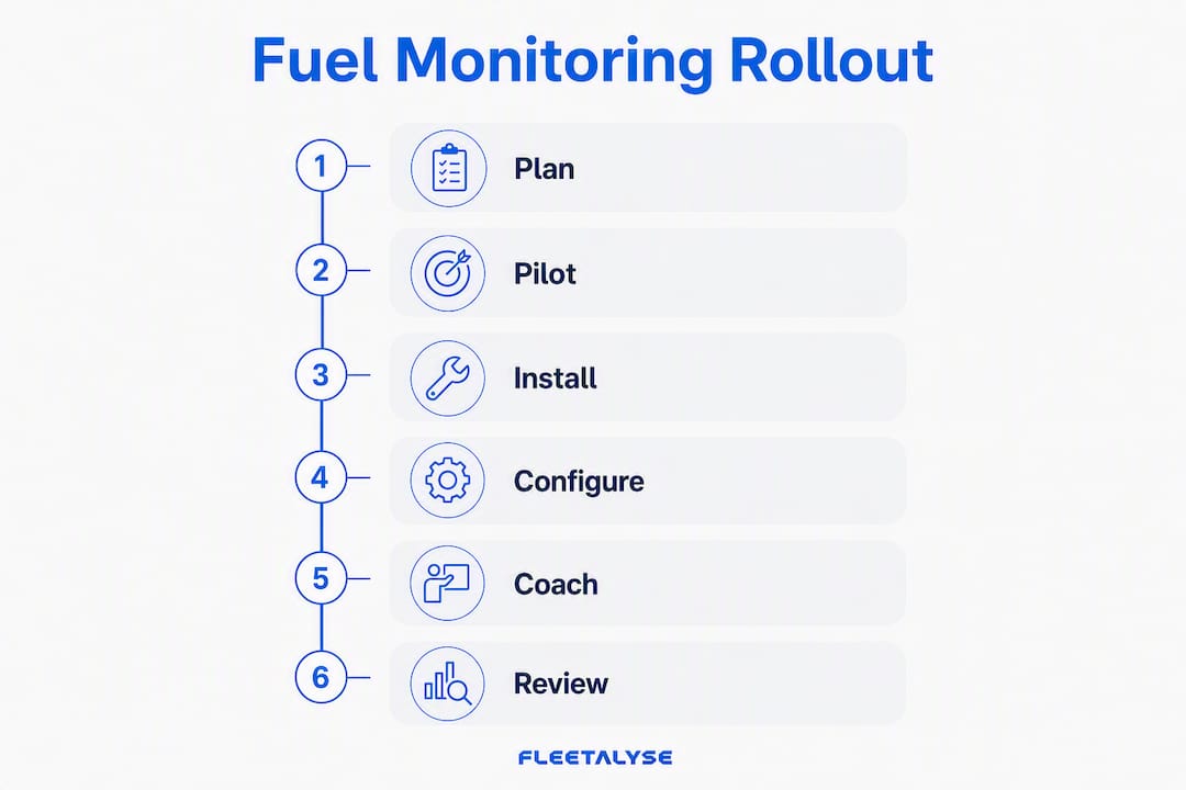 Infographic showing fuel monitoring rollout steps