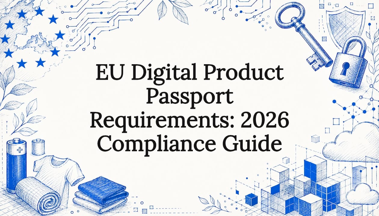 Decorative title card illustration for digital product passport