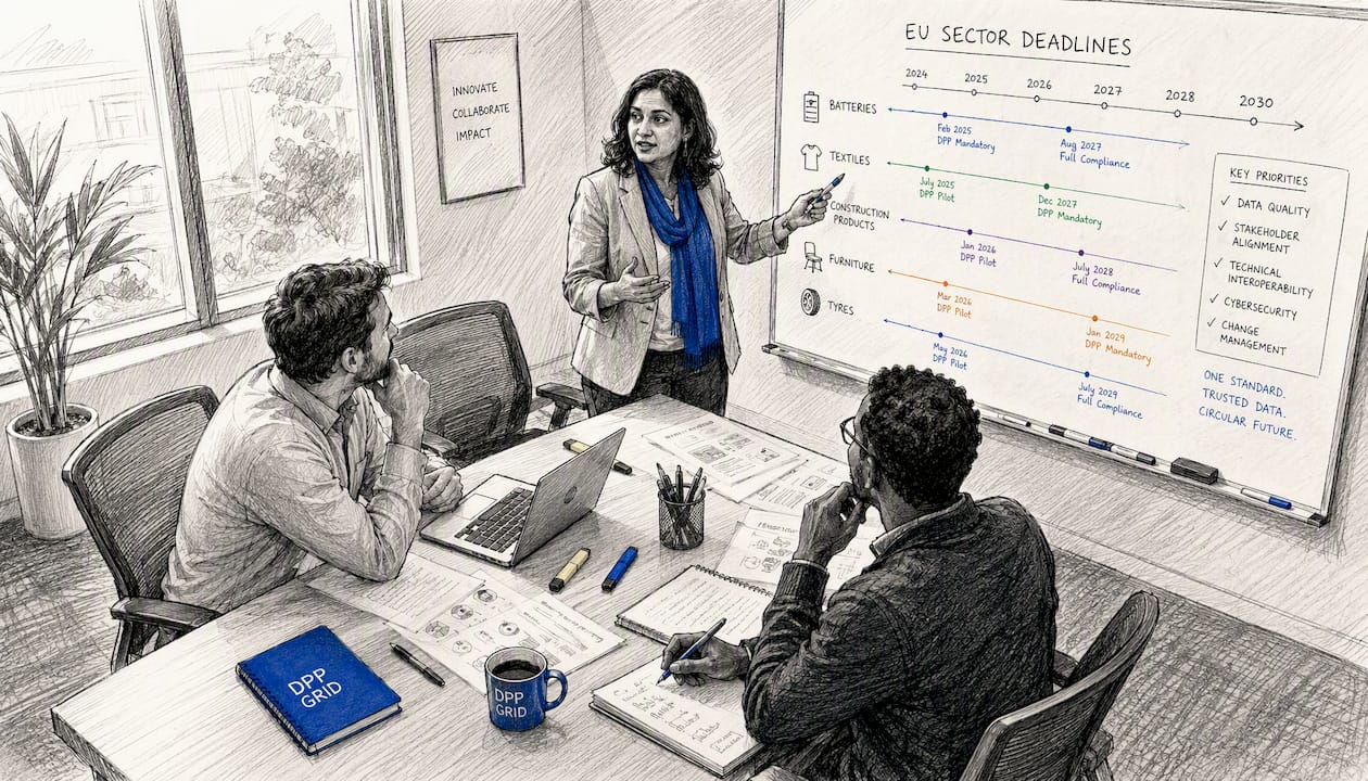 Team discussing EU sector deadlines in meeting room