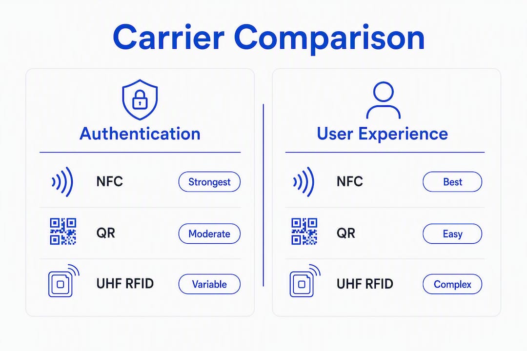 Infographic comparing NFC, QR, UHF RFID