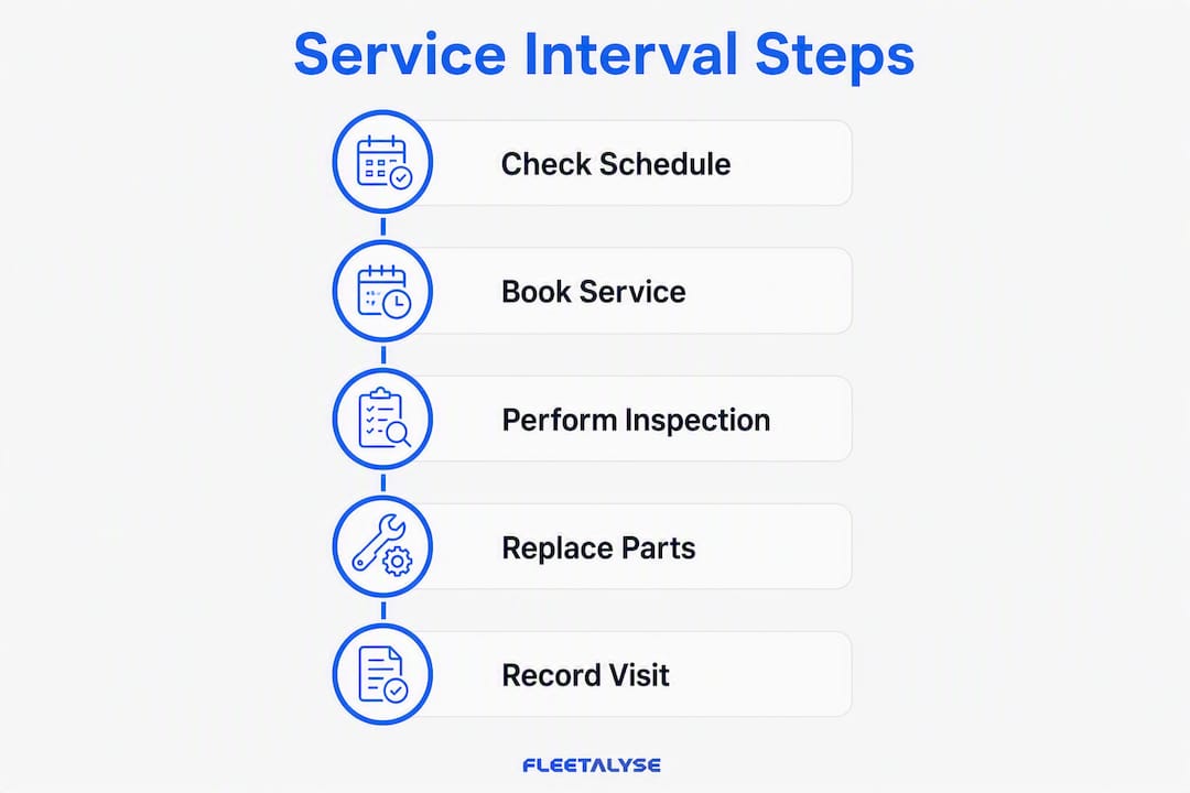Infographic illustrating vehicle service interval steps