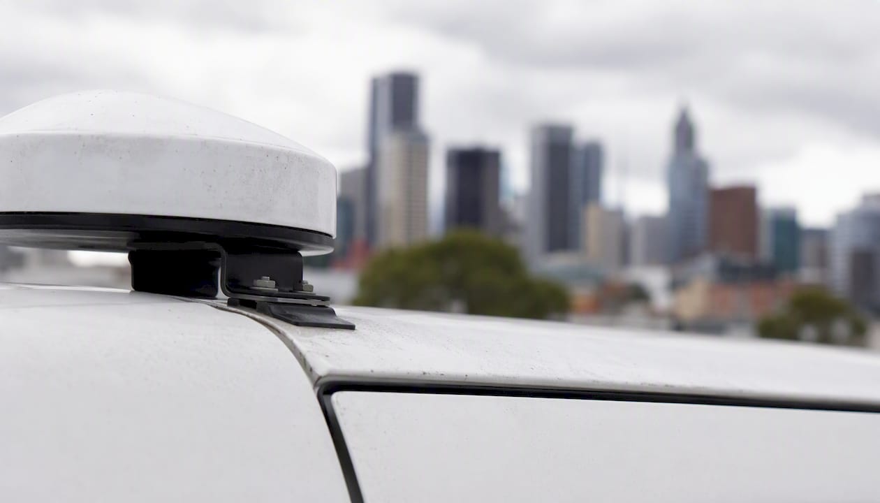 Close-up of vehicle rooftop satellite GPS antenna