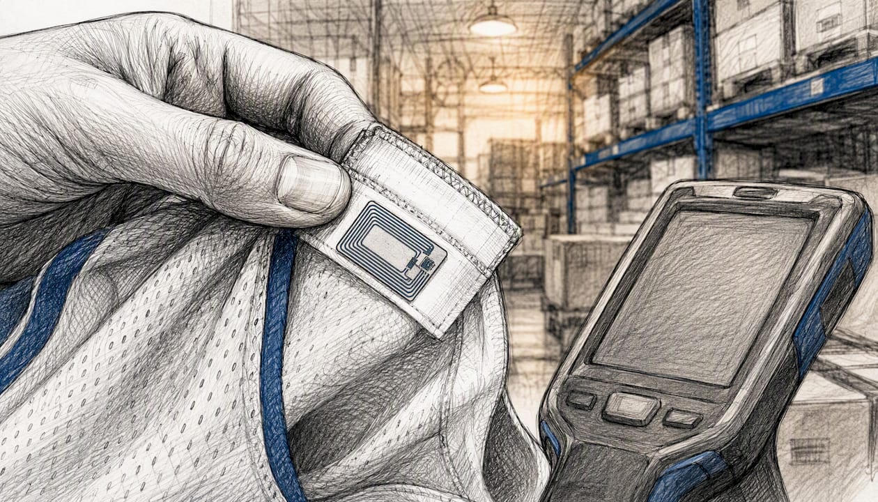 RFID tag on garment inventory label