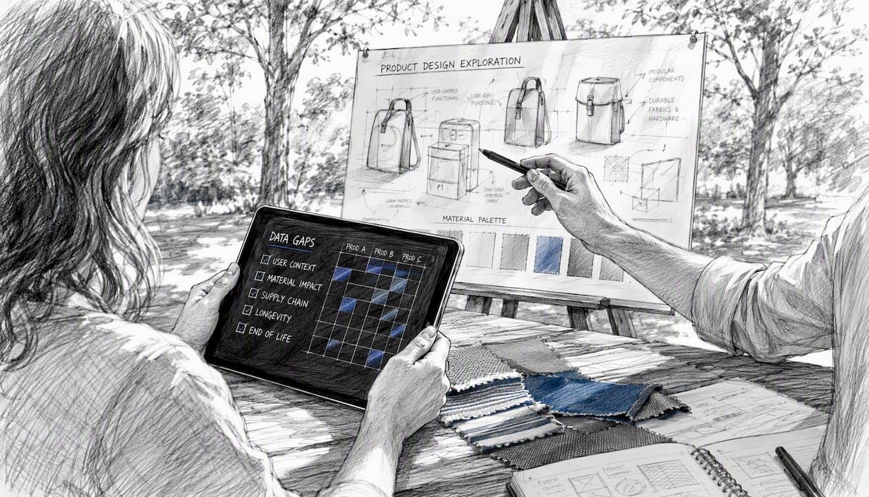 Hands pointing at schematic in product data mapping