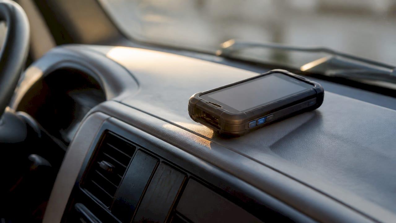 Handheld ePOD device on vehicle dashboard