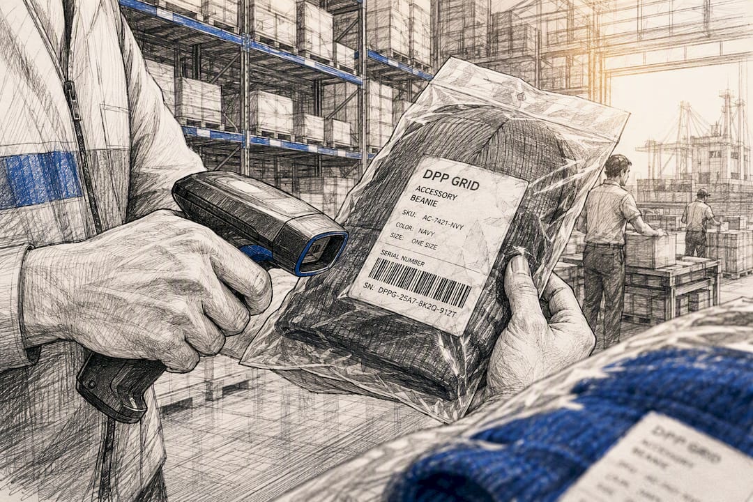 Hands scanning serialized product label