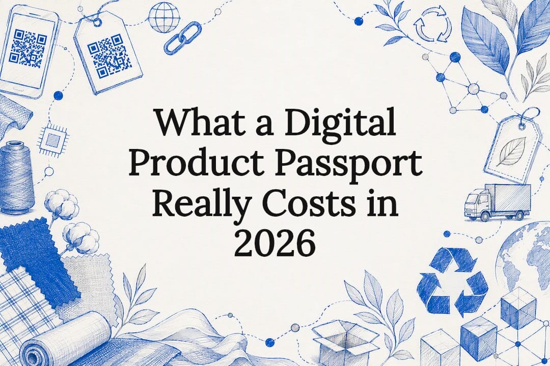 Decorative title card illustration with digital passport motifs