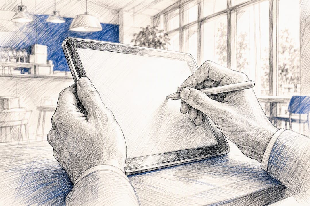 Hands entering origin data on tablet