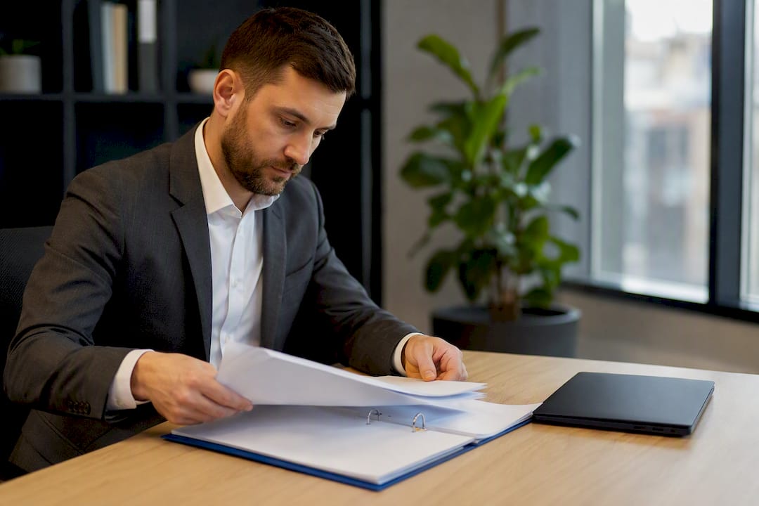 Hands placing documents for licence application