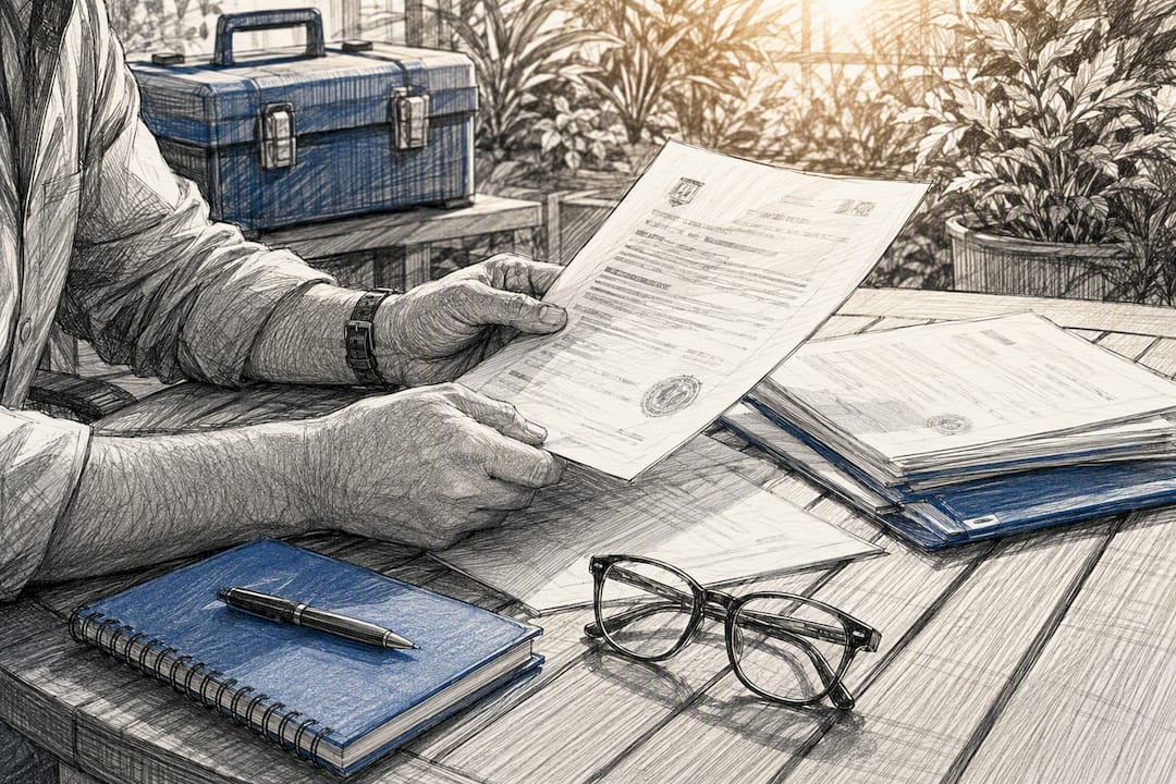 Hands reviewing supplier certificates and declarations