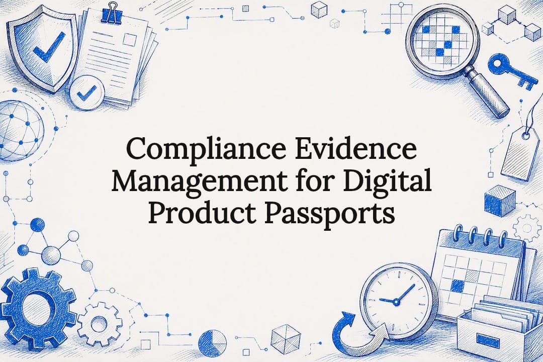 Decorative title card illustration for digital product passport compliance