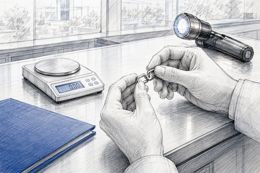 Hands inspecting accessory hardware for verification