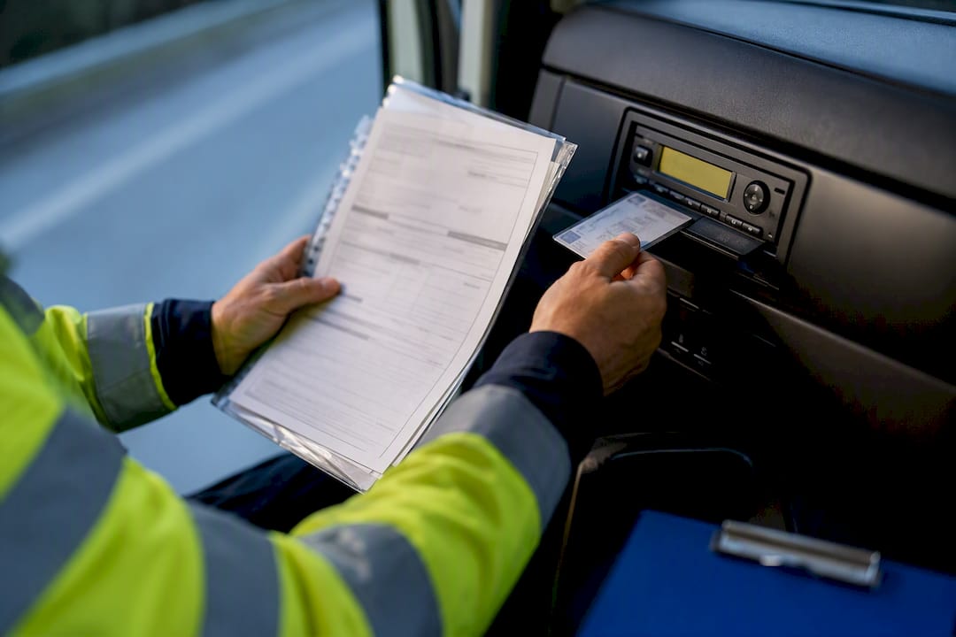 Officer checking haulage compliance evidence