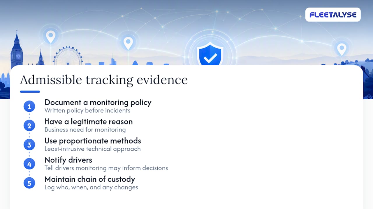 Using tracking data in disciplinary or legal proceedings — overview diagram