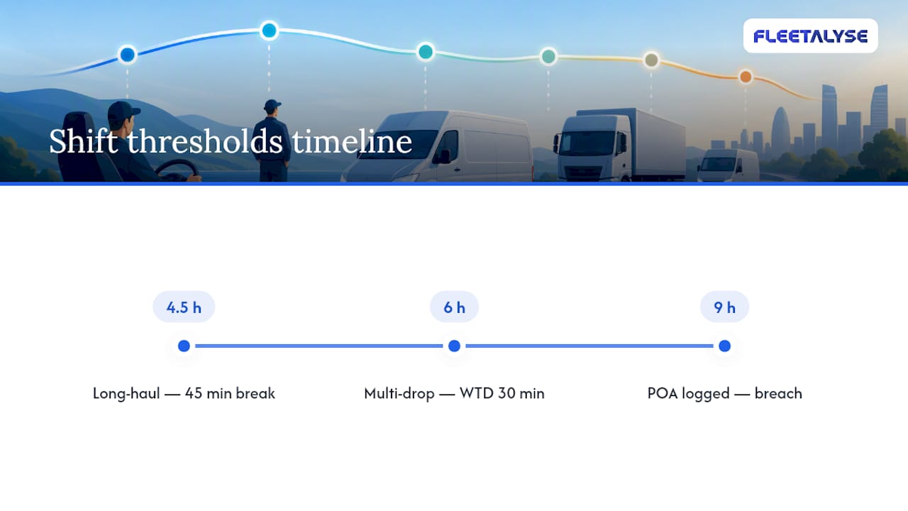 Timeline comparing WTD and driving-hour breaks