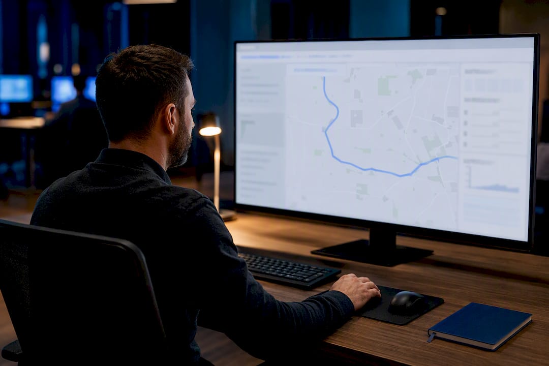 Analyst reviewing a vehicle route replay