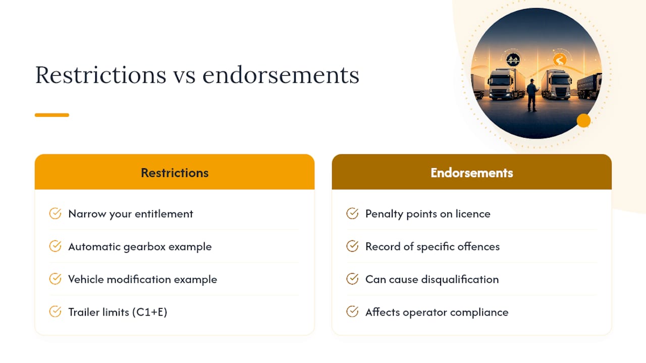 Restrictions and endorsements: automatics, modifications and what they mean for you — overview diagram