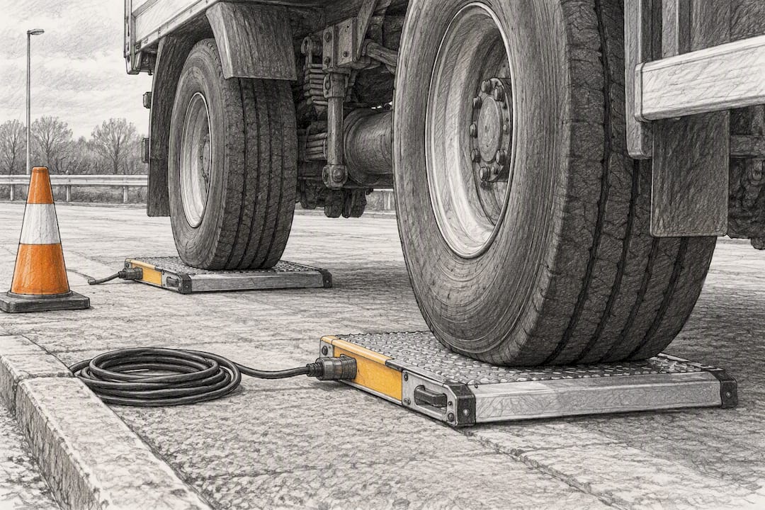 Vehicle axle positioned on portable weighpads