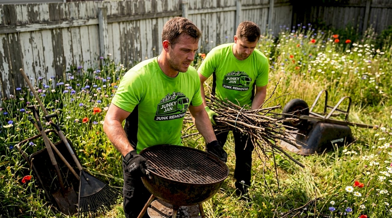 Crew removing yard waste and outdoor junk