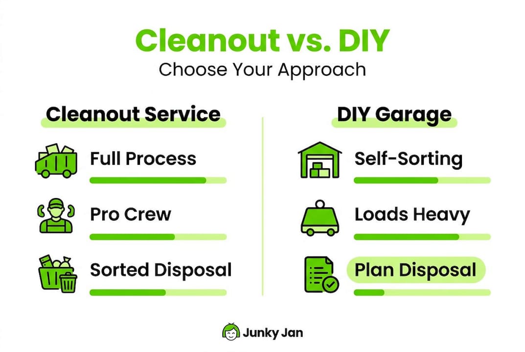 Infographic comparing cleanout service and DIY garage cleanout