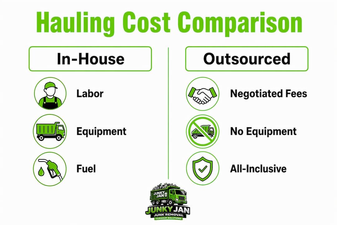Infographic comparing in-house and outsourced debris hauling costs