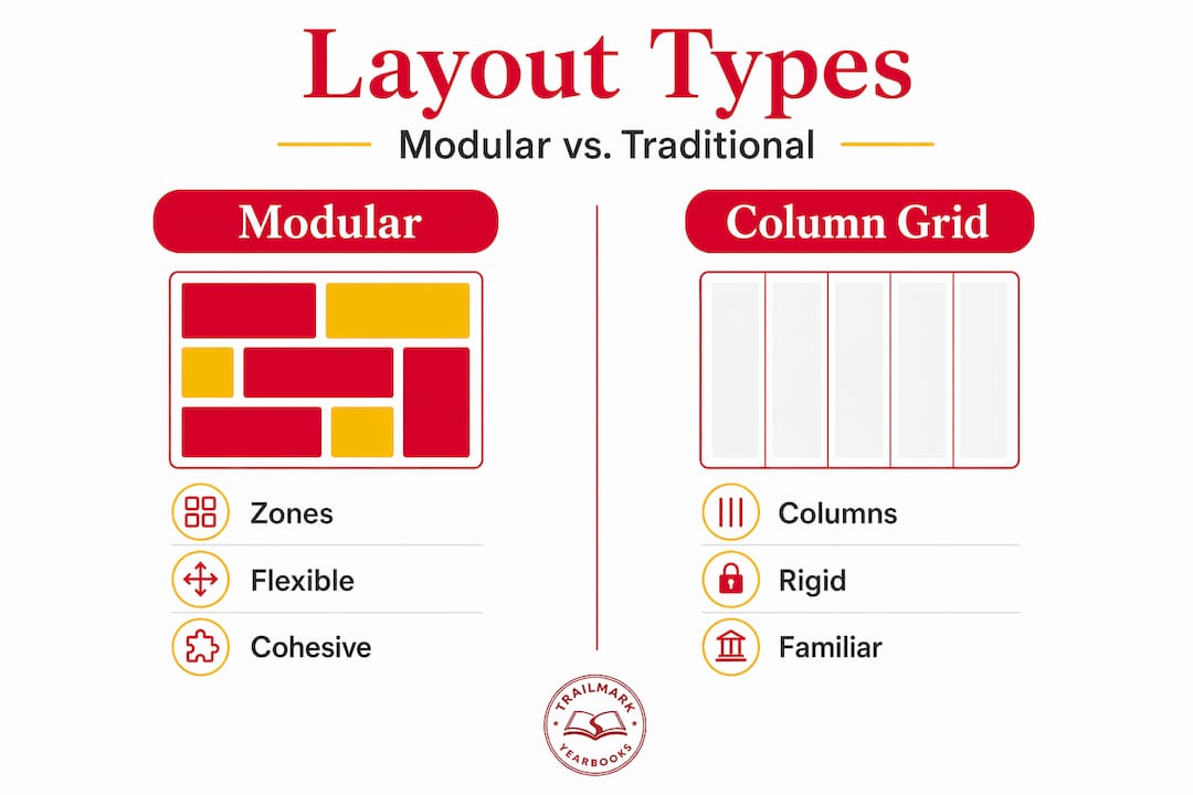 Infographic comparing modular and column layouts