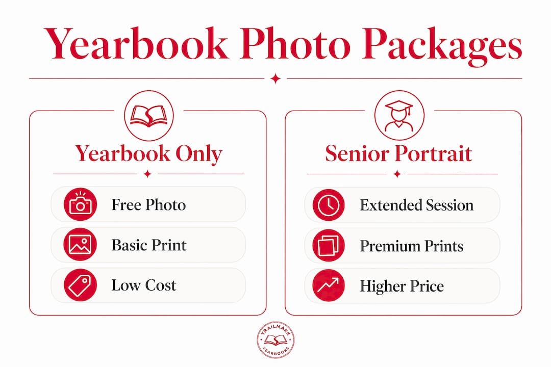 Infographic comparing yearbook and senior photo packages