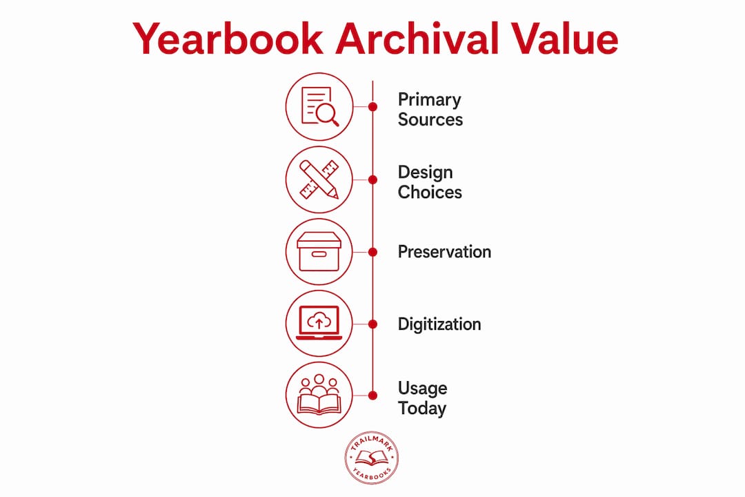 Infographic illustrating key stages of yearbook archival value