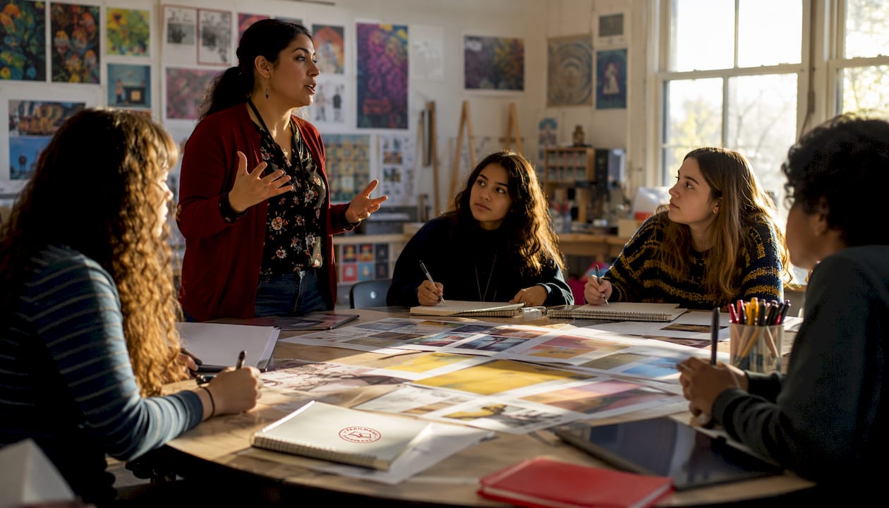 Adviser presenting creative criteria to students