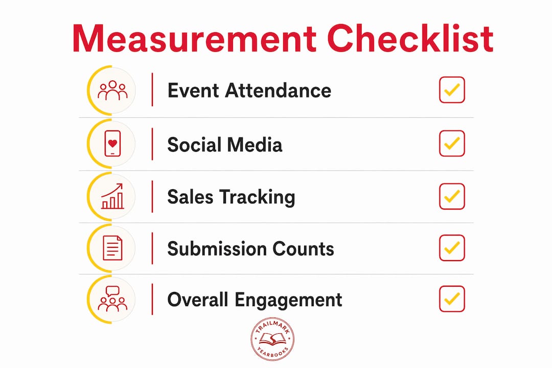 Infographic showing key metrics for yearbook theme success