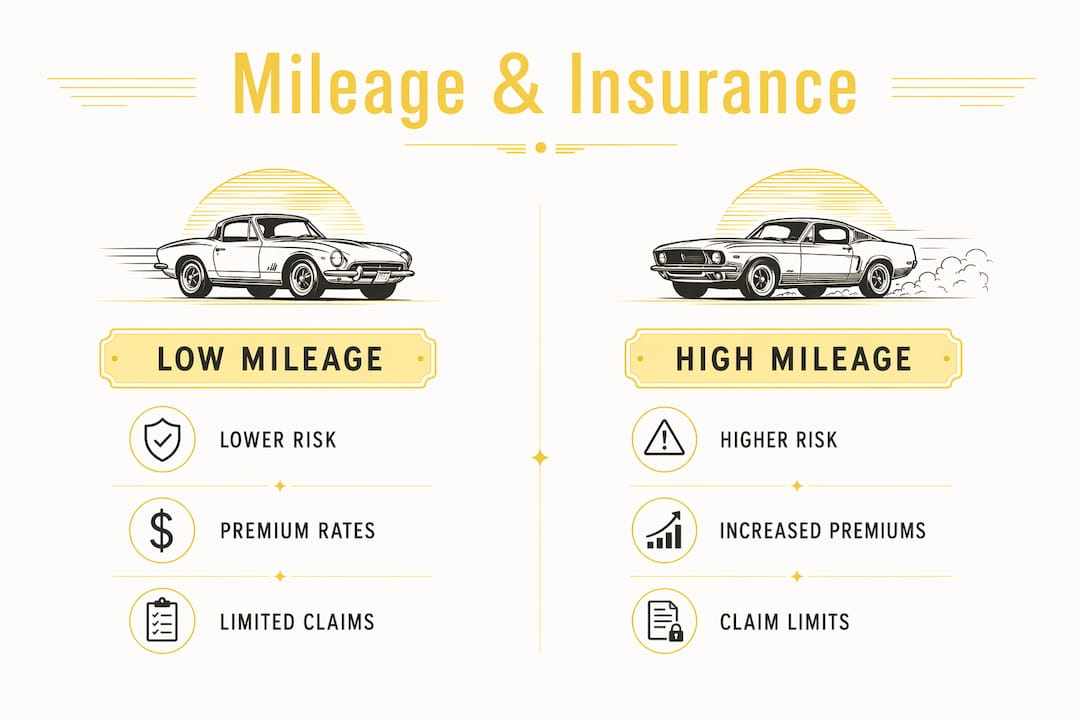Infographic comparing mileage impact on classic car insurance risk