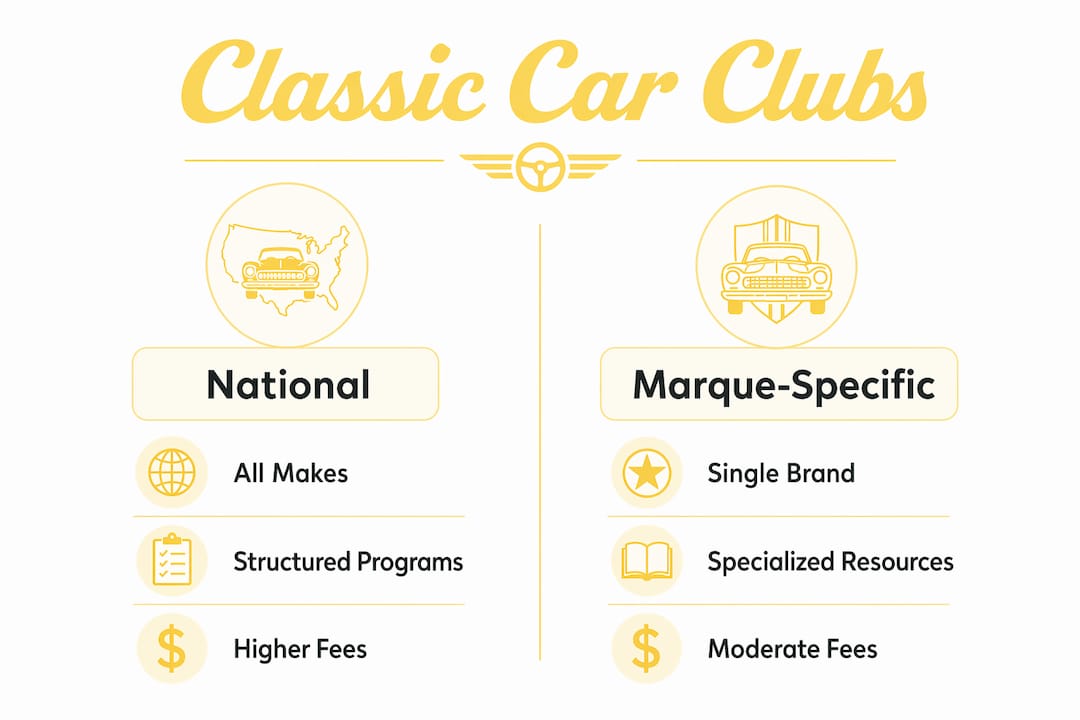 Infographic comparing types of classic car clubs