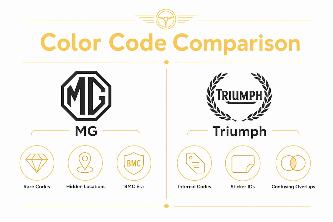 Infographic comparing MG and Triumph color codes