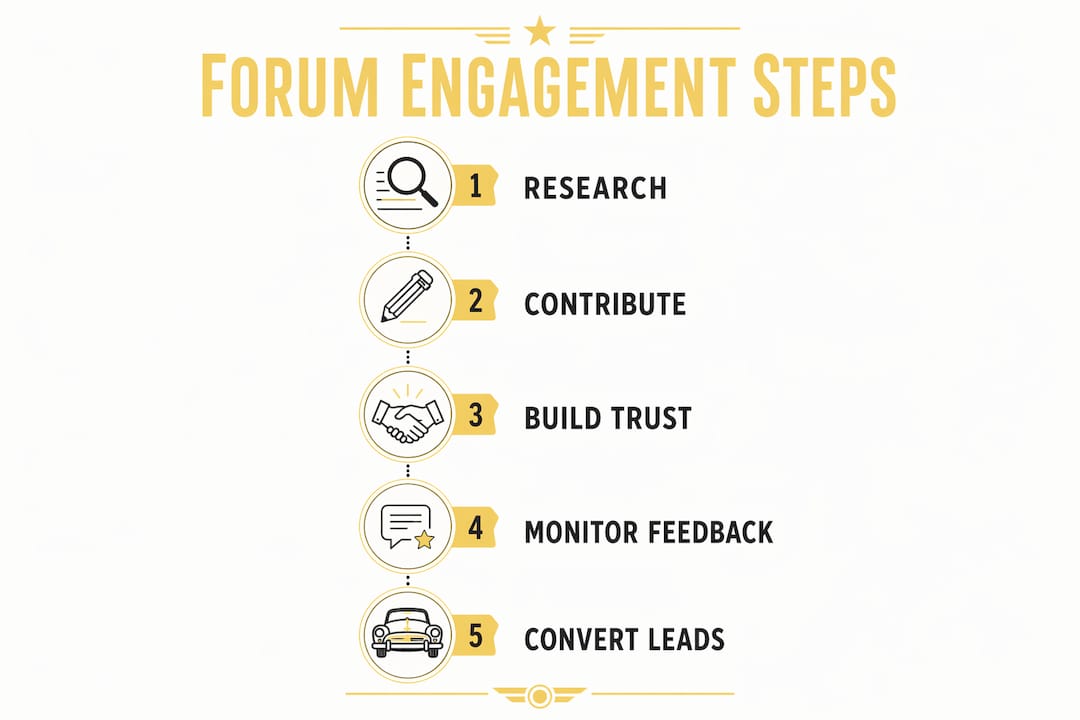 Infographic illustrating dealer forum engagement steps