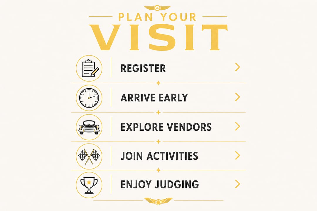 Infographic with five steps to plan vintage car show visit