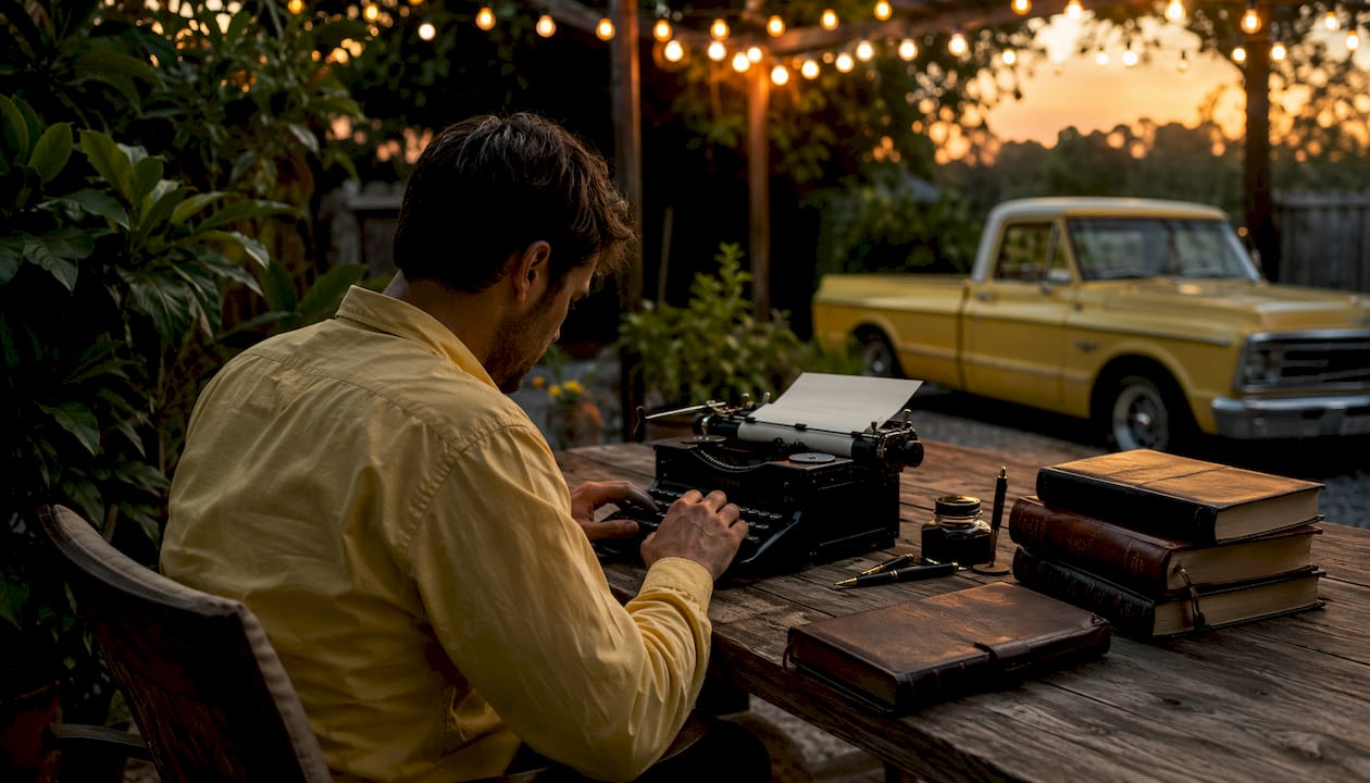 Hands typing buyer inquiries on vintage typewriter