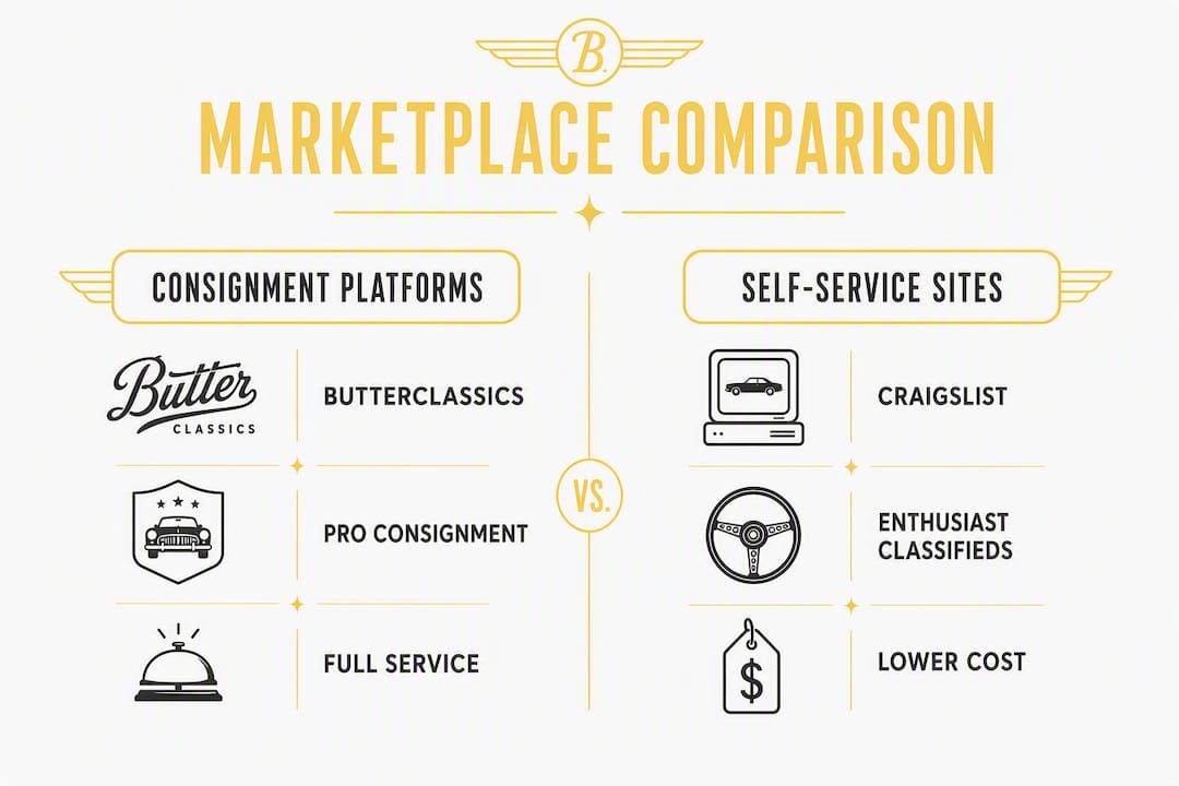 Infographic comparing consignment and self-service marketplaces