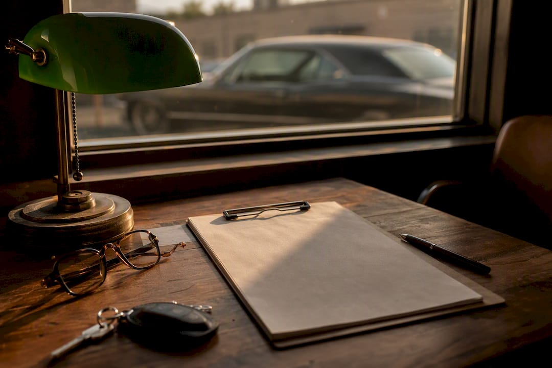 Vintage desk with escrow evaluation tools