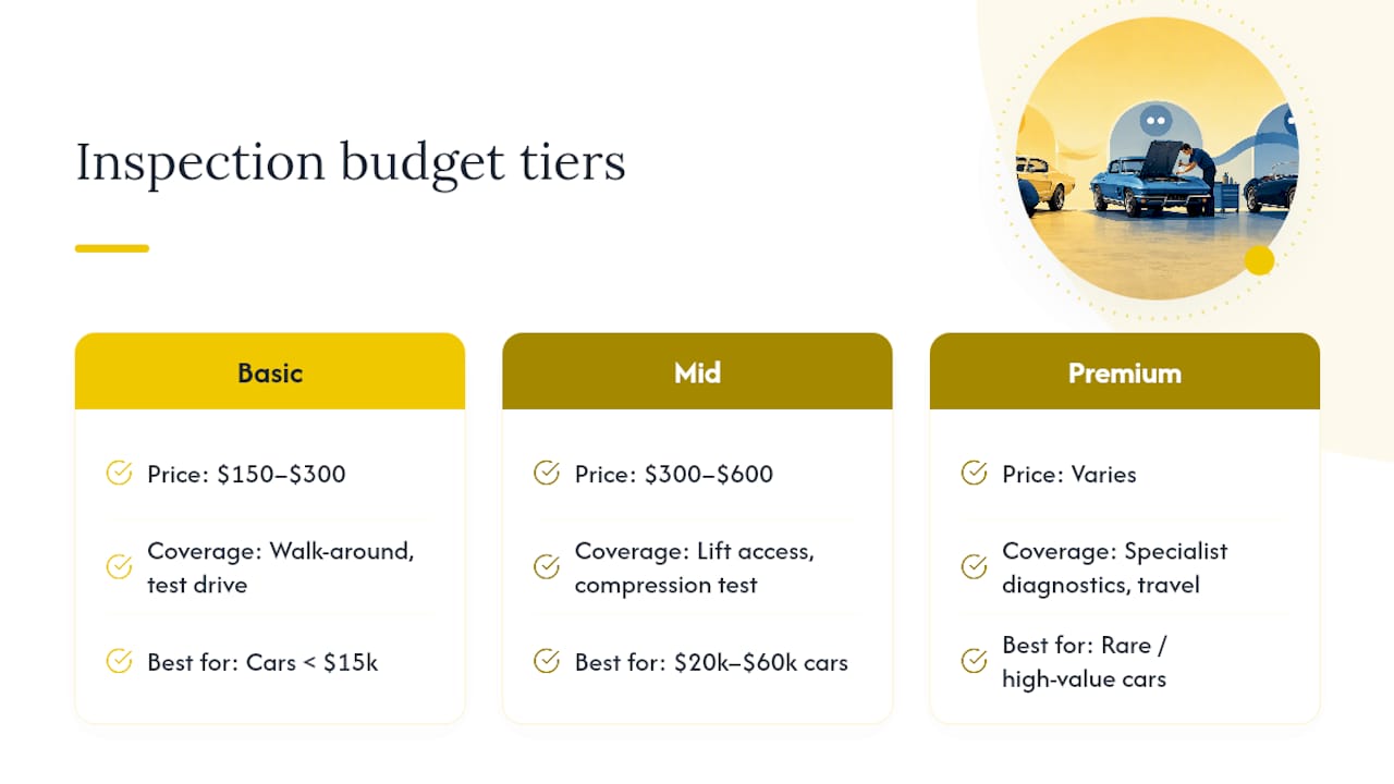 Classic car inspection budget tiers