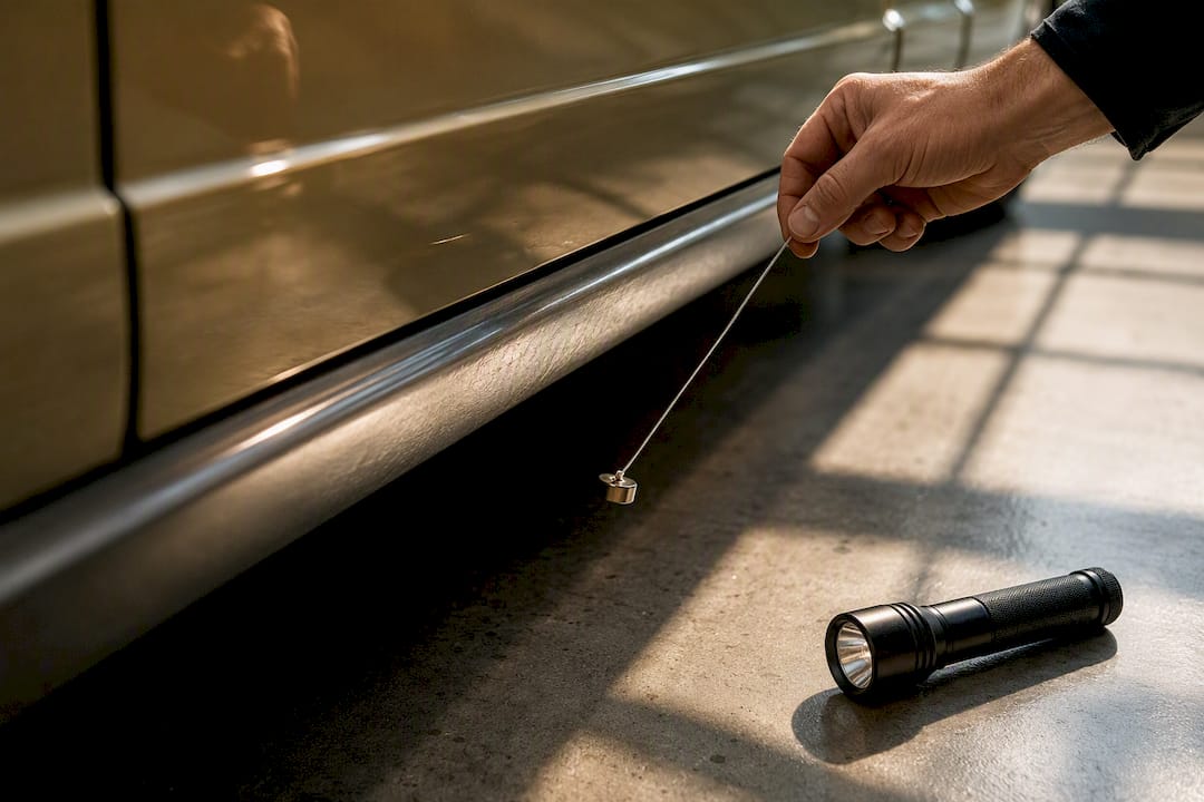 Magnet testing vintage car rocker panel