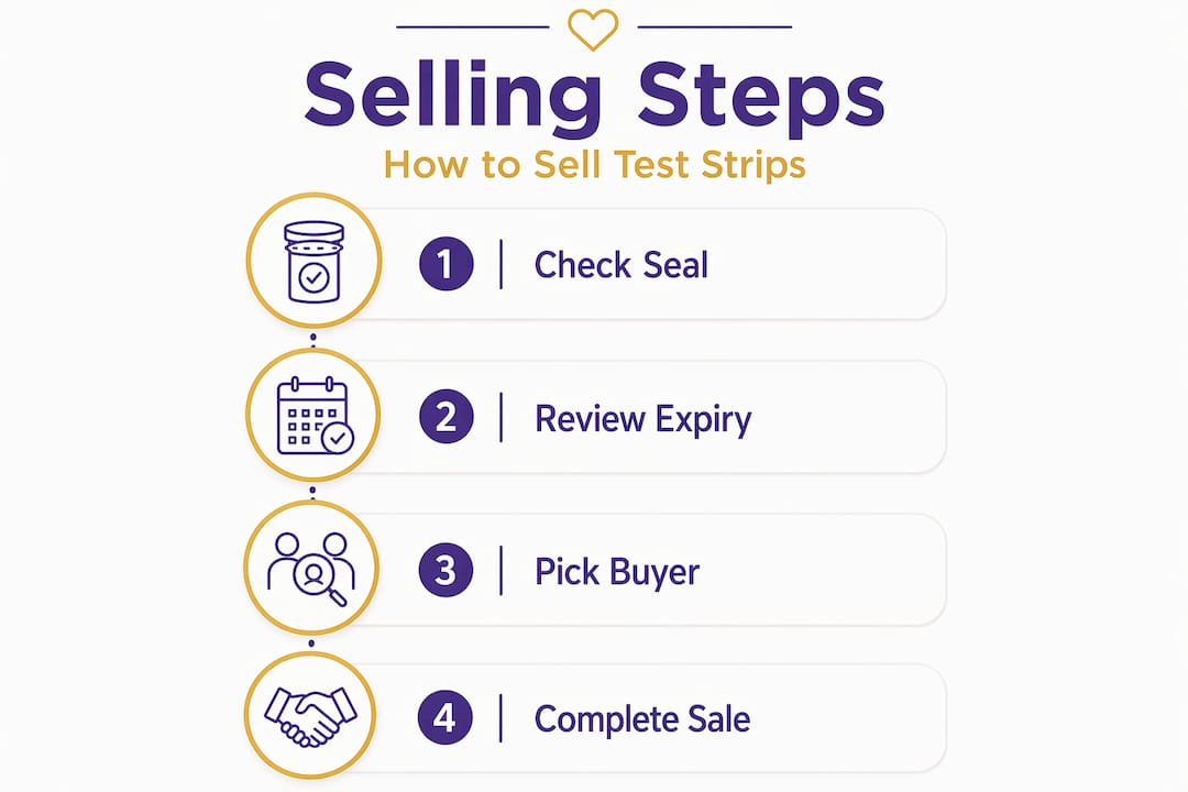 Infographic showing main steps to legally sell sealed test strips