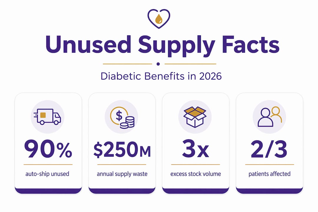 Infographic showing major statistics about unused diabetic supplies