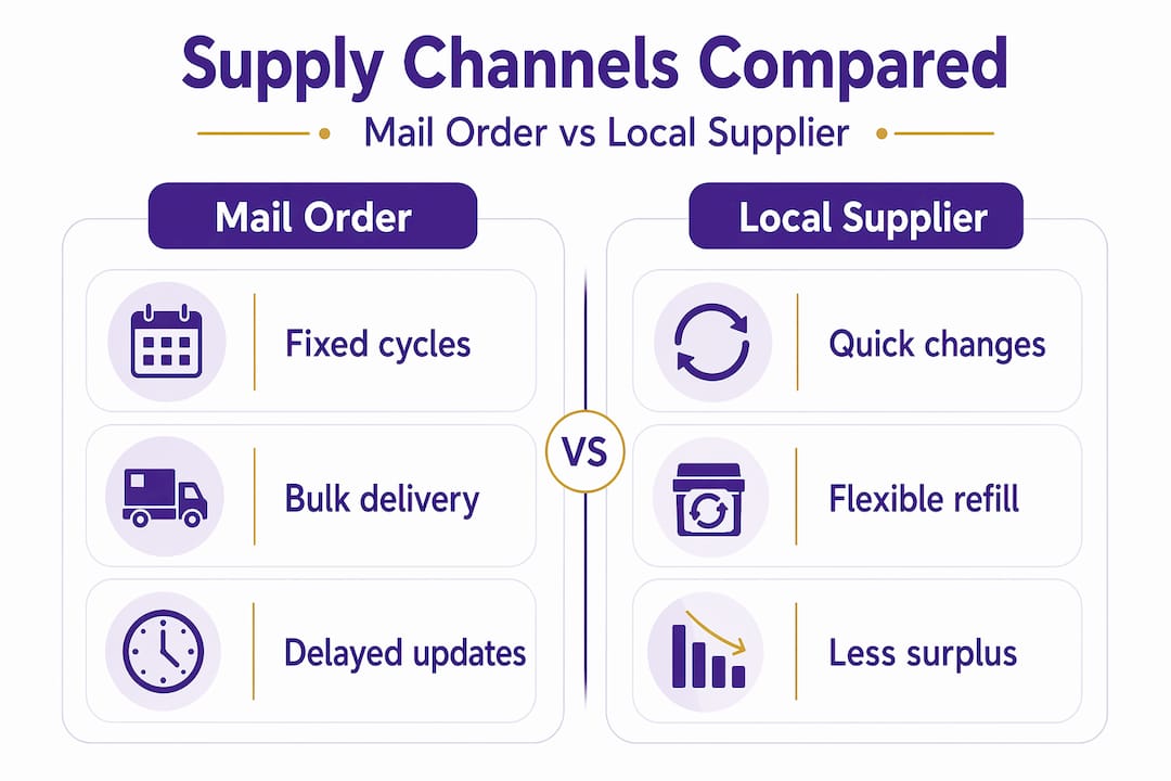 Infographic comparing mail order and local suppliers