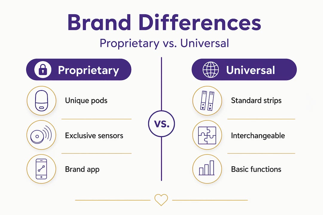 Infographic comparing proprietary and universal brand systems