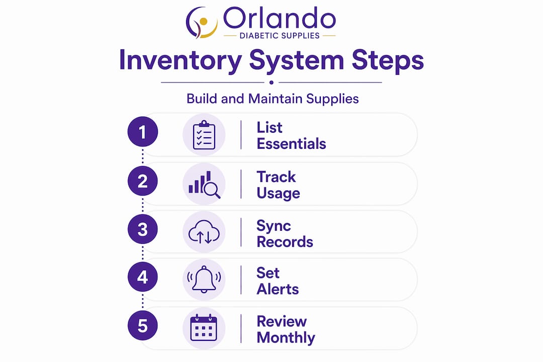 Infographic of diabetic supply inventory system steps