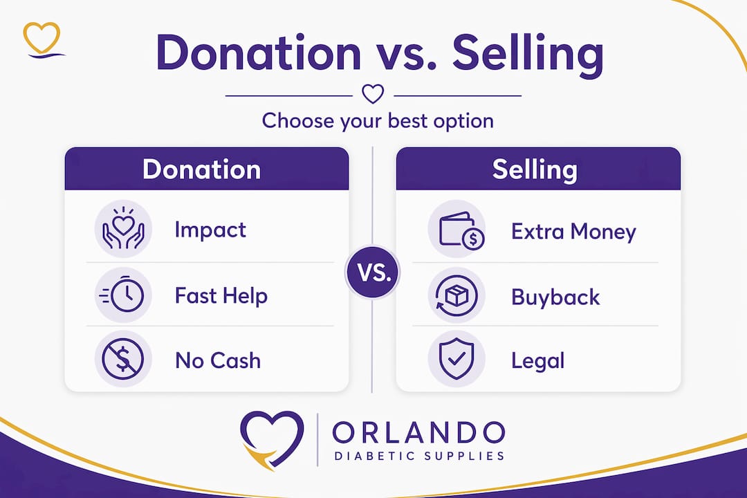 Infographic comparing diabetic supply donation and selling
